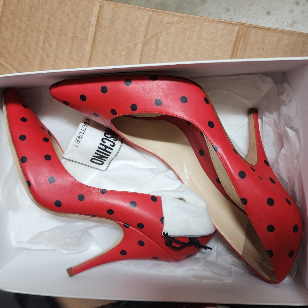 Moschino Red and Black Polka Dot Heels